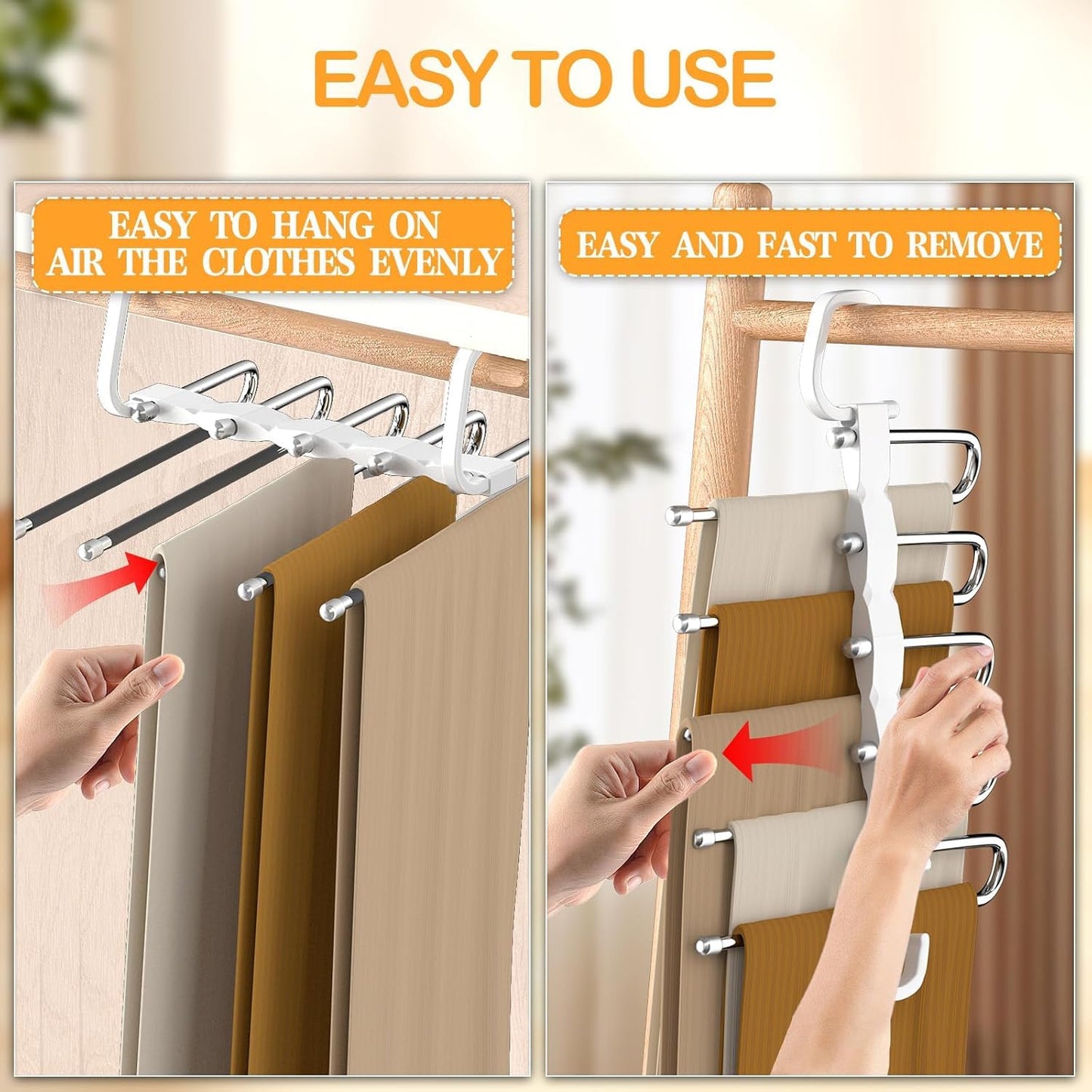 Pant Hangers Space Saving Jean Hangers -No Wrinkle Clothes Hanger - Closet Organizer and Storage, College Dorm Room Essentials Apartment Must Have - 1 Pack