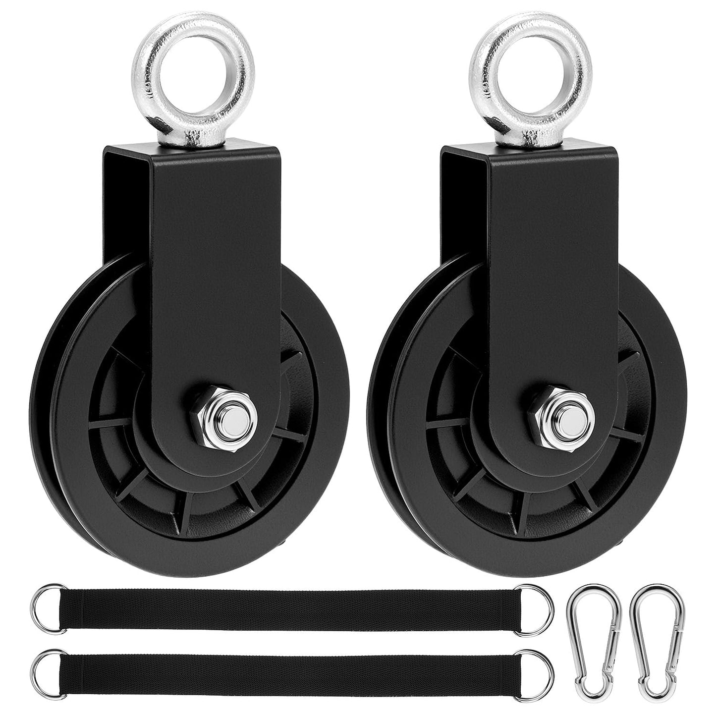 QWORK Gym Pulley Wheel Set, 2 Sets Cable Pulley with Swing Strap Carabiner – 330 lbs Capacity