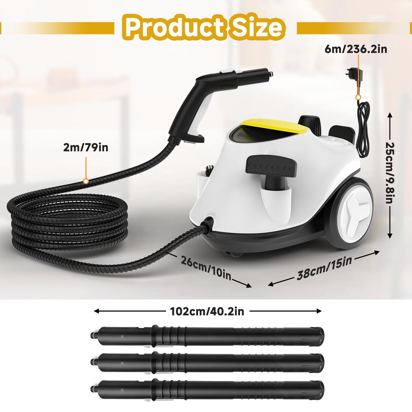 Steam Cleaner,Multipurpose Neat Canister Steamer with 27 Accessories, 5 Mins Heating with 1.5L Tank,Rolling Cleaning Machine for Carpet, Floors,Windows,Mirrors,Glass and Cars (White3)