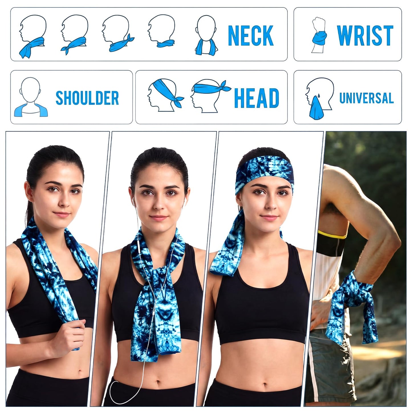Lumina Garden 12 Pcs Tie Dye Cooling Towel for Neck and Face, 40 x 12 Inch Soft Microfiber Breathable Chilly Ice Towel, Stay Cool Sweat Rags for Sports Biking Hiking Running Yoga Golf Camping