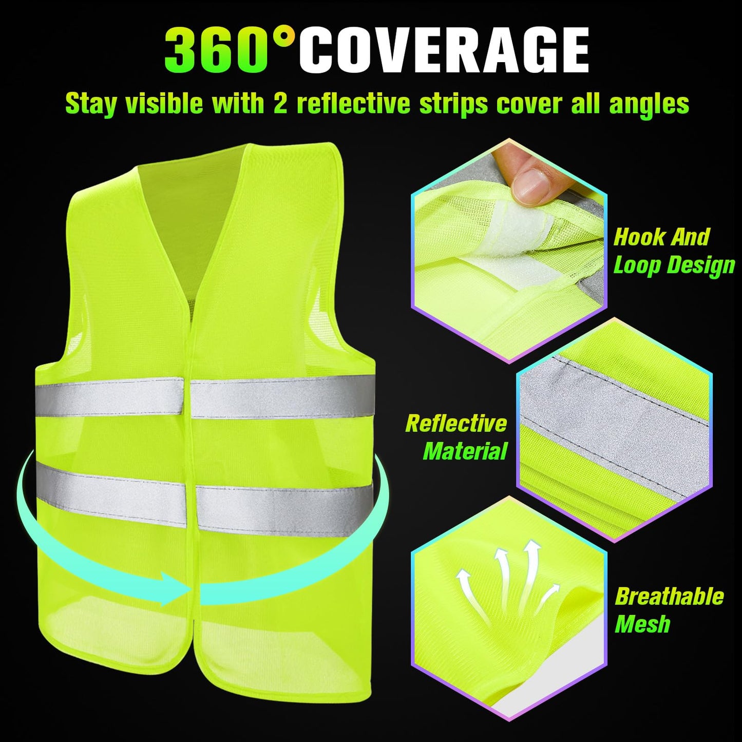 JaGely High Visibility Safety Vest Bulk Reflective Mesh Security Vest for Men Women Work Cycling Runner Neon (100 Pack)