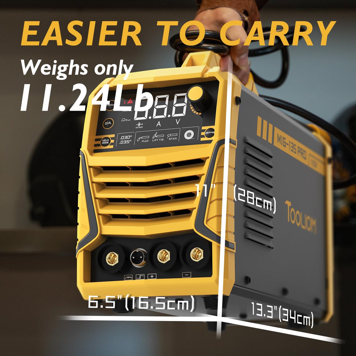 TOOLIOM 135A Gasless Flux Core MIG Welder 110V MIG Welder Flux MIG/Lift TIG/Stick 3 in 1 Welding Machine IGBT DC Inverter with LCD Display