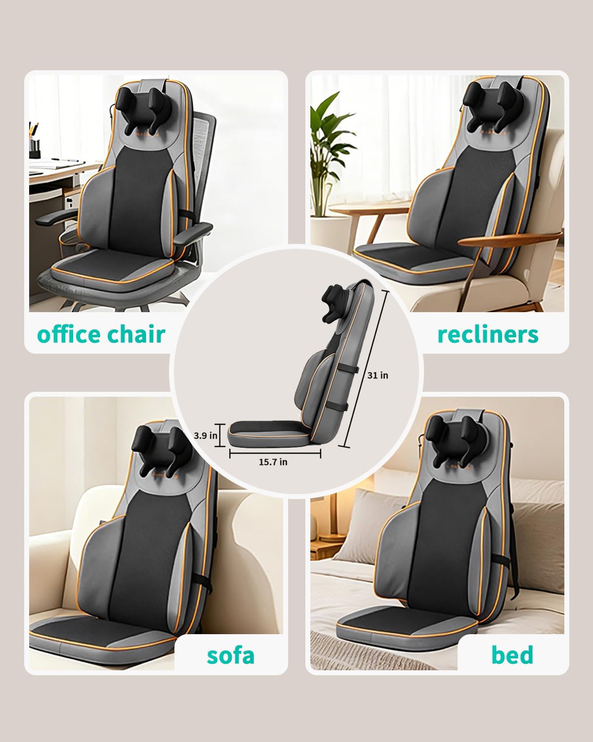 MAIBOLE Shiatsu Neck and Back Massage with Heat - 4D Deep Tissue Kneading Full-Back Massager for Relief Fatigue, Adjustable Intensity & Height for Holiday Gift