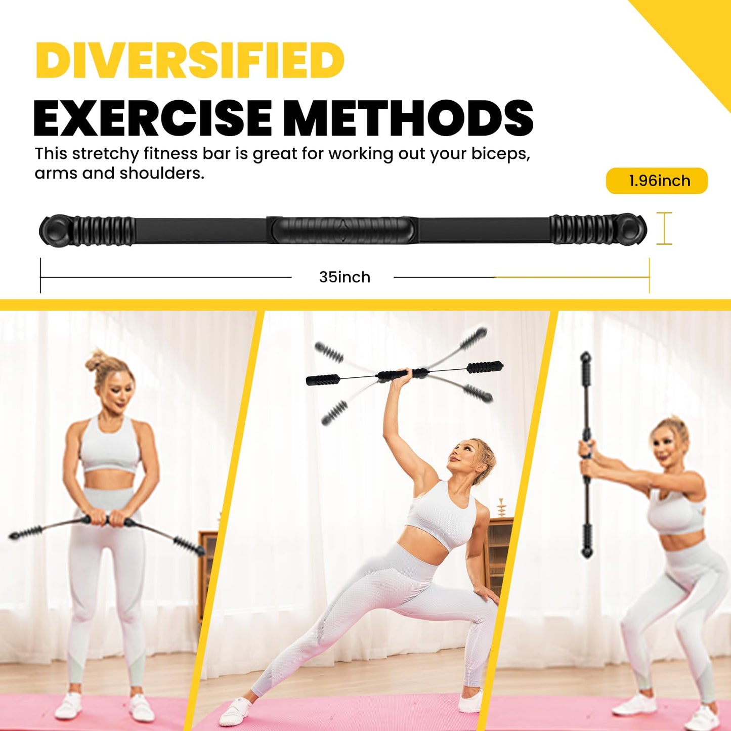Ann Katy Upgraded Elastic Fitness Bar,Physical Therapy Equipment for Exercise Vibration Training,Fat Buring Workout for Yoga Pilates Sports,Abdominal Muscles Strength Exercises in Home Gym