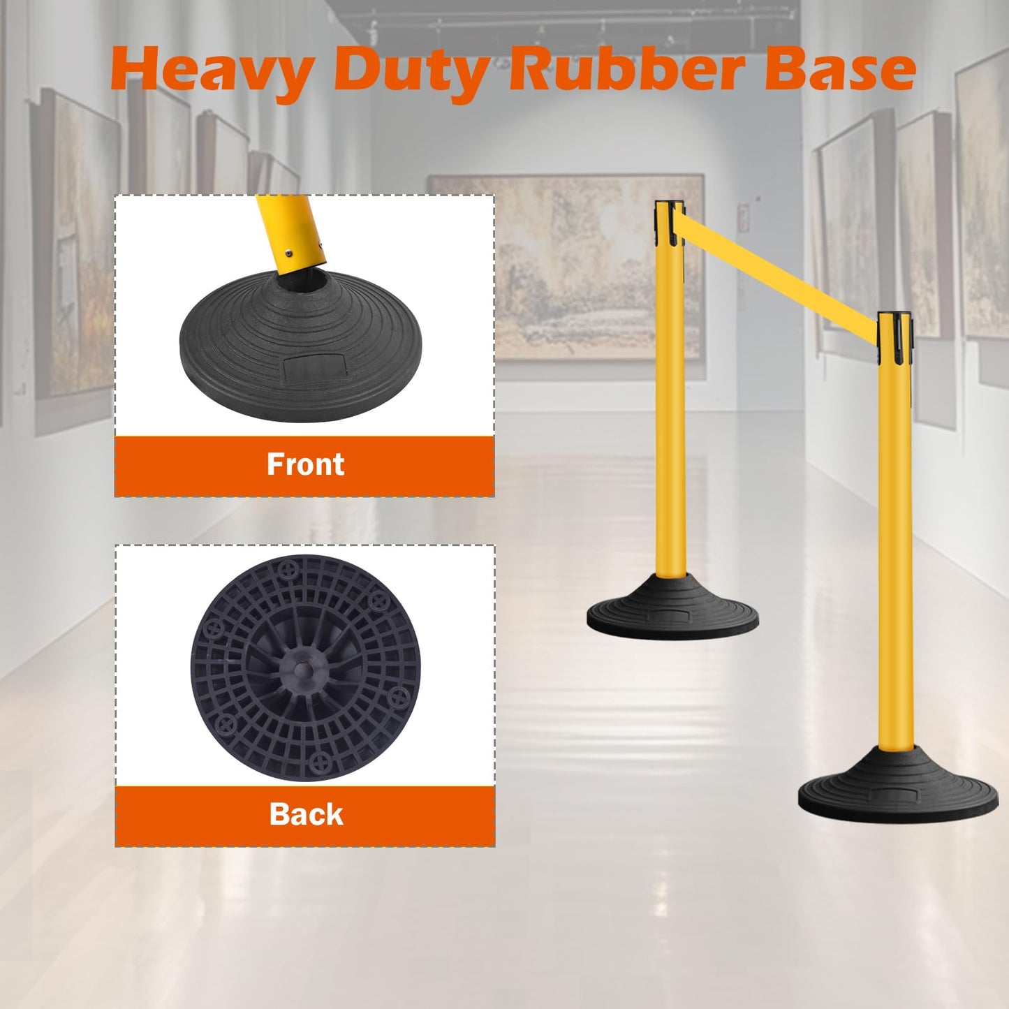 OranclUS 6 Pack Yellow Crowd Control Stanchions with 10FT Belts and Rubber Base, Queue Barrier Posts for Events, Stores, and Public Safety