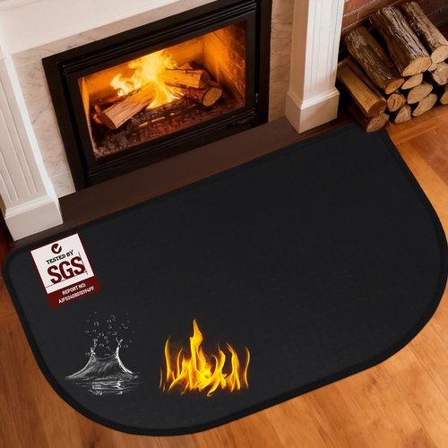 Fireplace Mat, 31.5x19.7in Fireplace Rugs Fireproof, Thin Hearth Pads for Wood Stove Indoor Outdoor, Fireproof Mat Protects Floors Carpets from Sparks Embers, Black