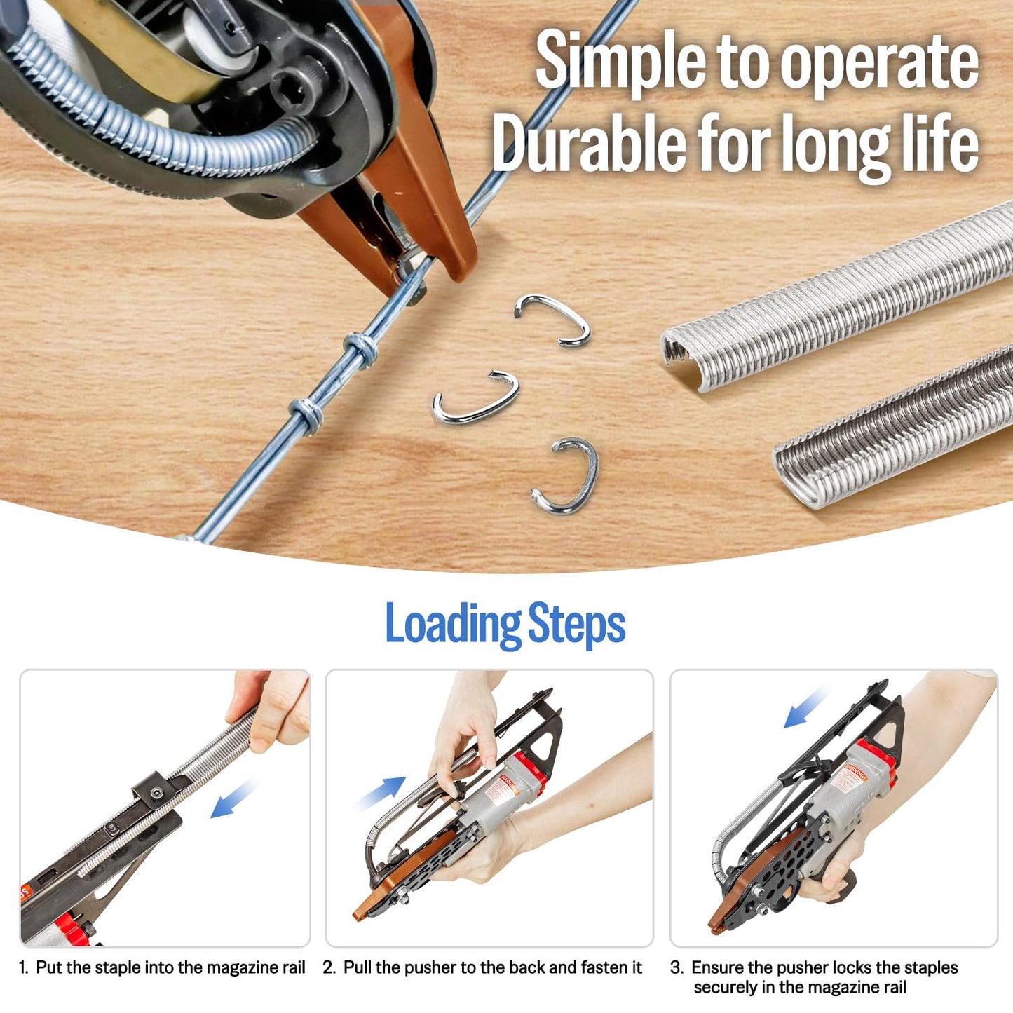 meite SC760C-I2 16GA 1/2-Inch Pneumatic Hog Ring Gun with 3,600 PCS Stainless C Ring Staples for Wire Fencing or Securing Fastening