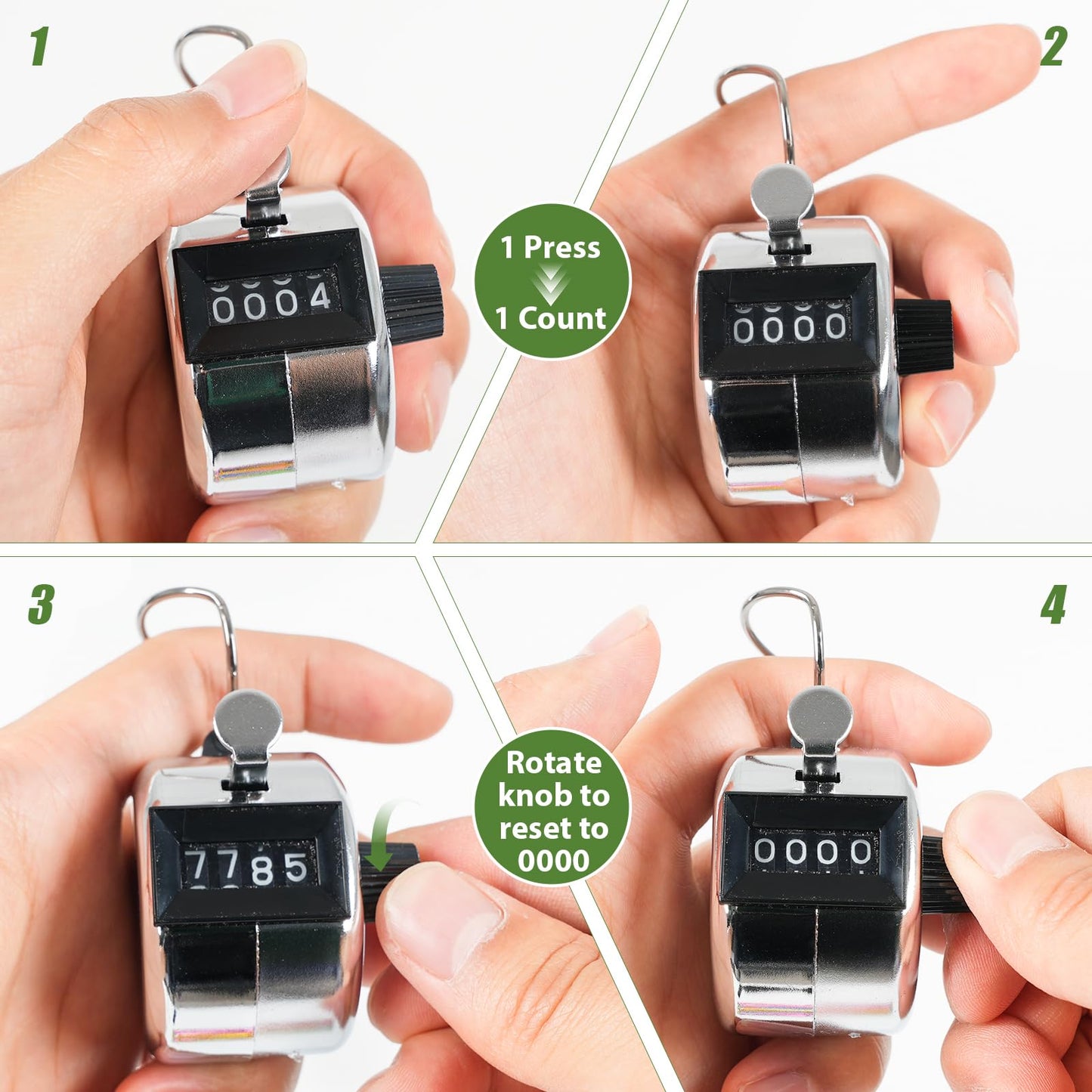 yirgnzu 3 Pack Clicker Counter, 4-Digit Metal Hand Counter clicker, Mechanical Pitch Counter, Tally Counter for Coaching, Knitting, Fishing, Lap, Golf
