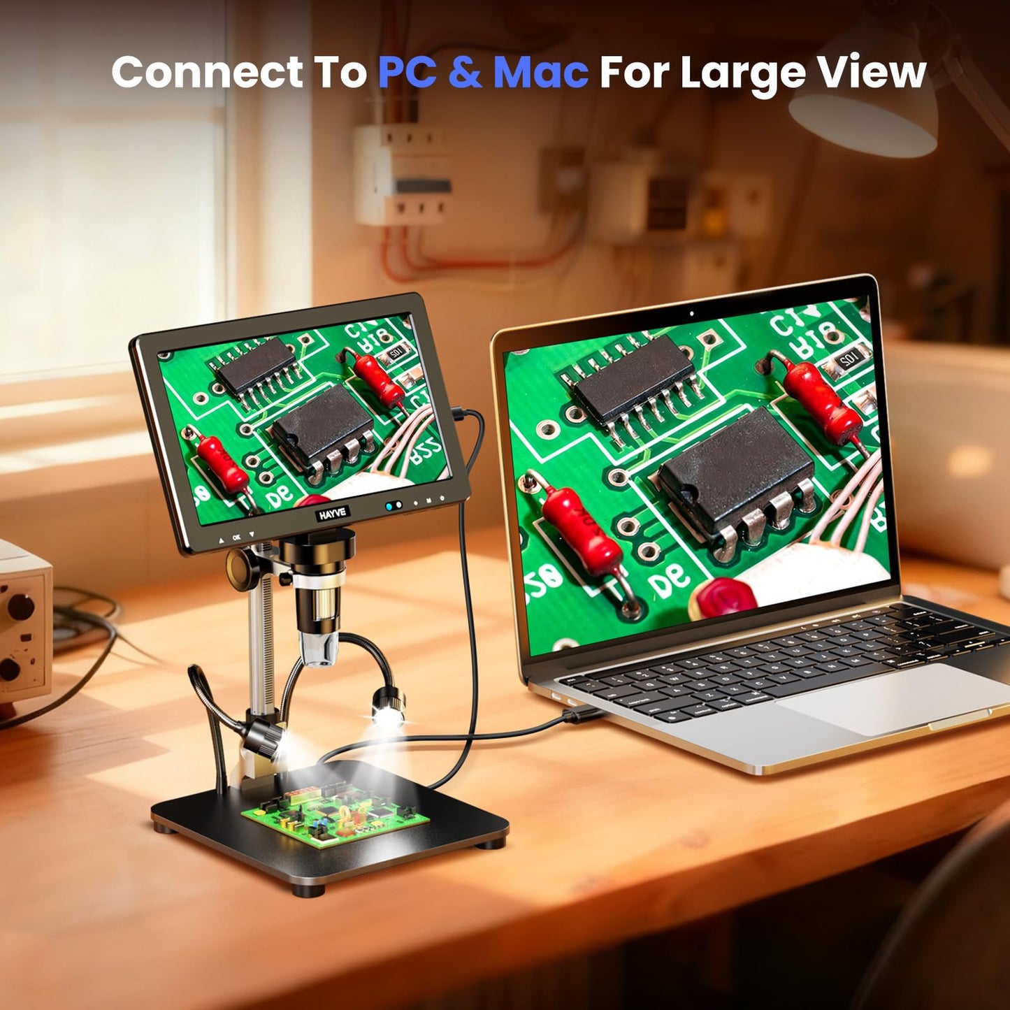 Hayve DM13 10.1 Inch LCD Digital Microscope, 16MP 2000X HD IPS Soldering Microscopes for Adults, Electronics Repair, Coin Microscope Magnifier for Error Coins with Screen, 10 LED Lights
