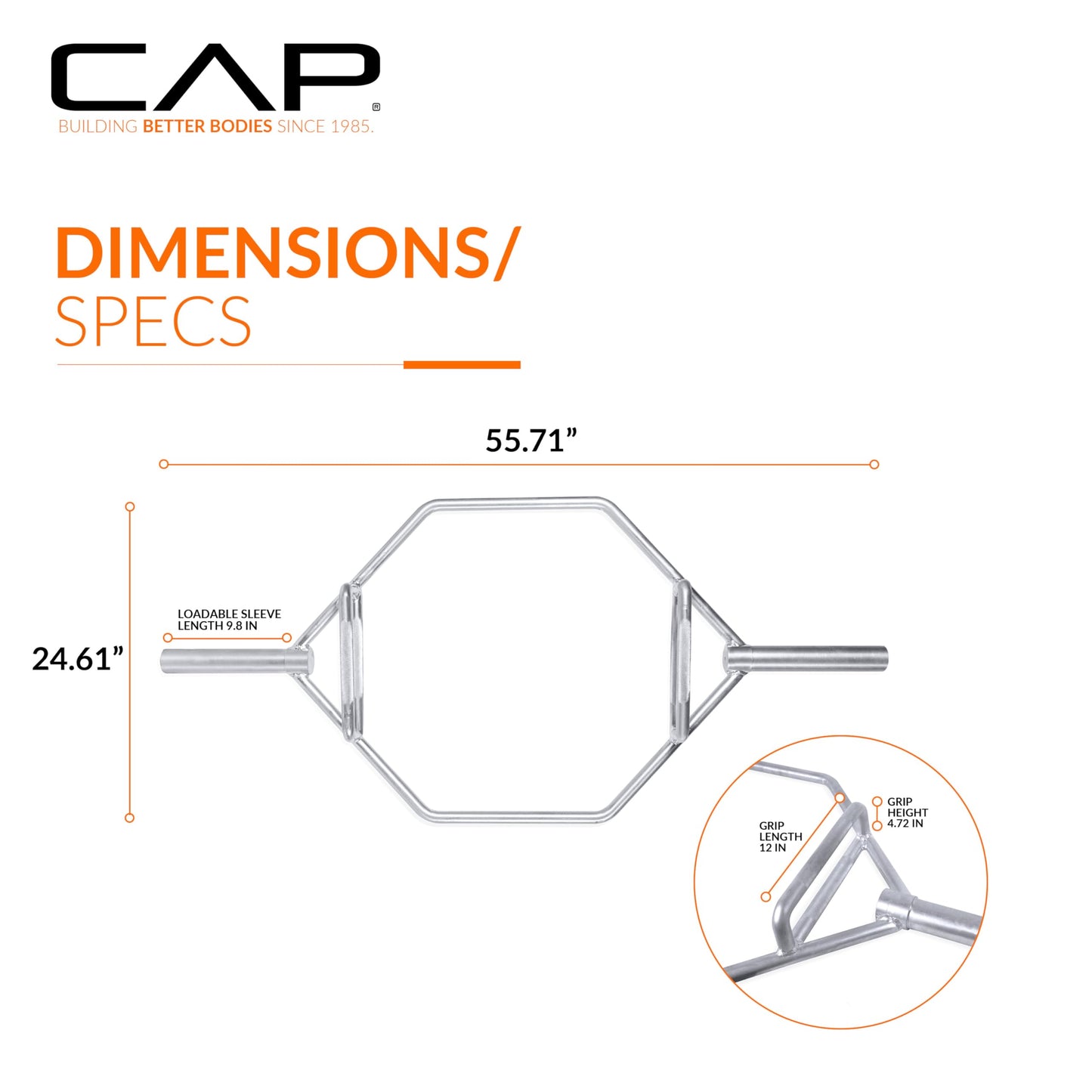 CAP Barbell Olympic Hex Trap Bar with Combo Grips, Shrug Deadlift Bar - Chrome