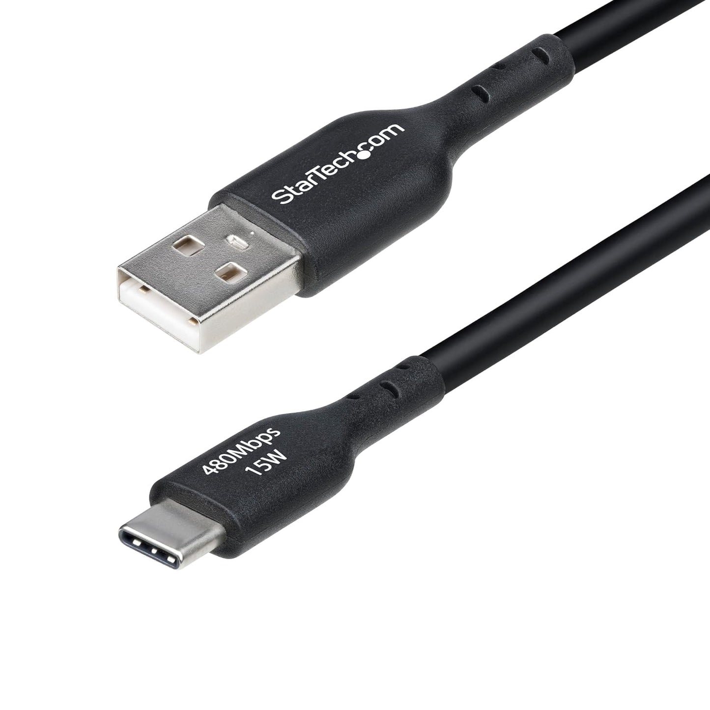 StarTech.com 15ft (4.5m) 3A, 2.0, USB-A to USB-C Charging Cable, Charge & Sync, USB TPE Jacket, Black USB Charging Cord