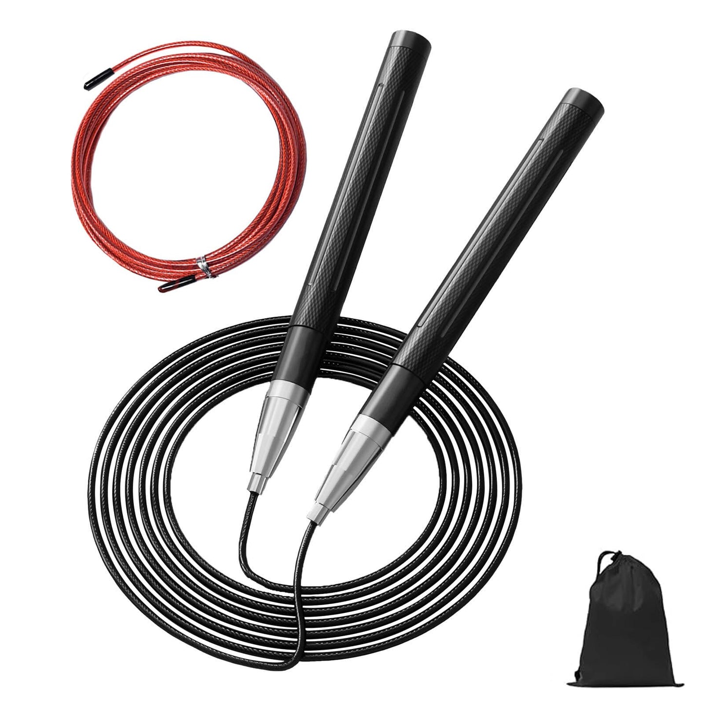 CRHOEIQ Speed Jump Rope for Men Women, Fitness Skipping Rope with Aluminium Handle and 2 Ropes, Self-Locking Design Adjustable Jumping Rope for Adult Workout Boxing