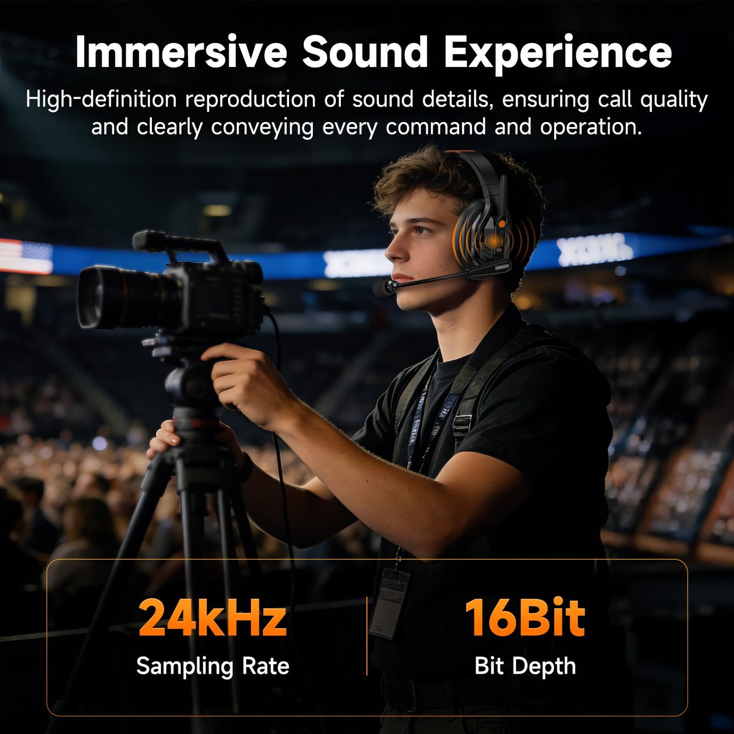 COMICA Seekcom S1 Wireless Intercom Headset System, 2.4GHz Full-Duplex Communication Headsets with 500m/1640ft Range, Noise Reduction, One-Key Broadcasting & Talk Modes for Live Show, Events (2 Sets)
