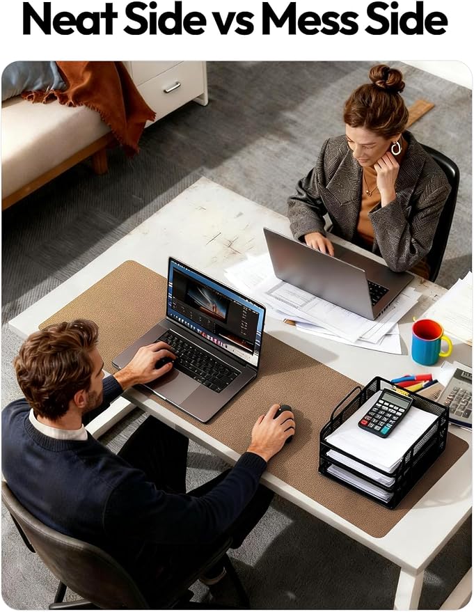 YSAGi Leather Desk Protector, Office Mat, Large Mouse Mat, Non-Slip PU Leather Blotter, Laptop Desk Pad, Waterproof Writing Pad for Office and Home (Shiny Bronze, 23.6" x 13.8")
