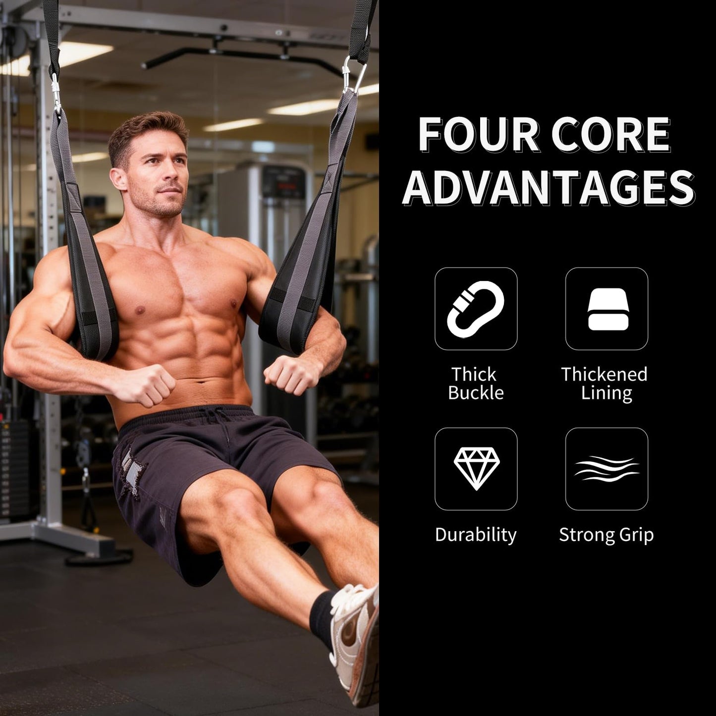 Hanging Ab Straps for Pull Up Bar, Abdominal Muscle Building Padded Arm Support Slings with D-Ring Strap, Soft Padded Exercise Straps with 2 Steel Carabiners for Ab Swing & Leg Raises at Home & Gym