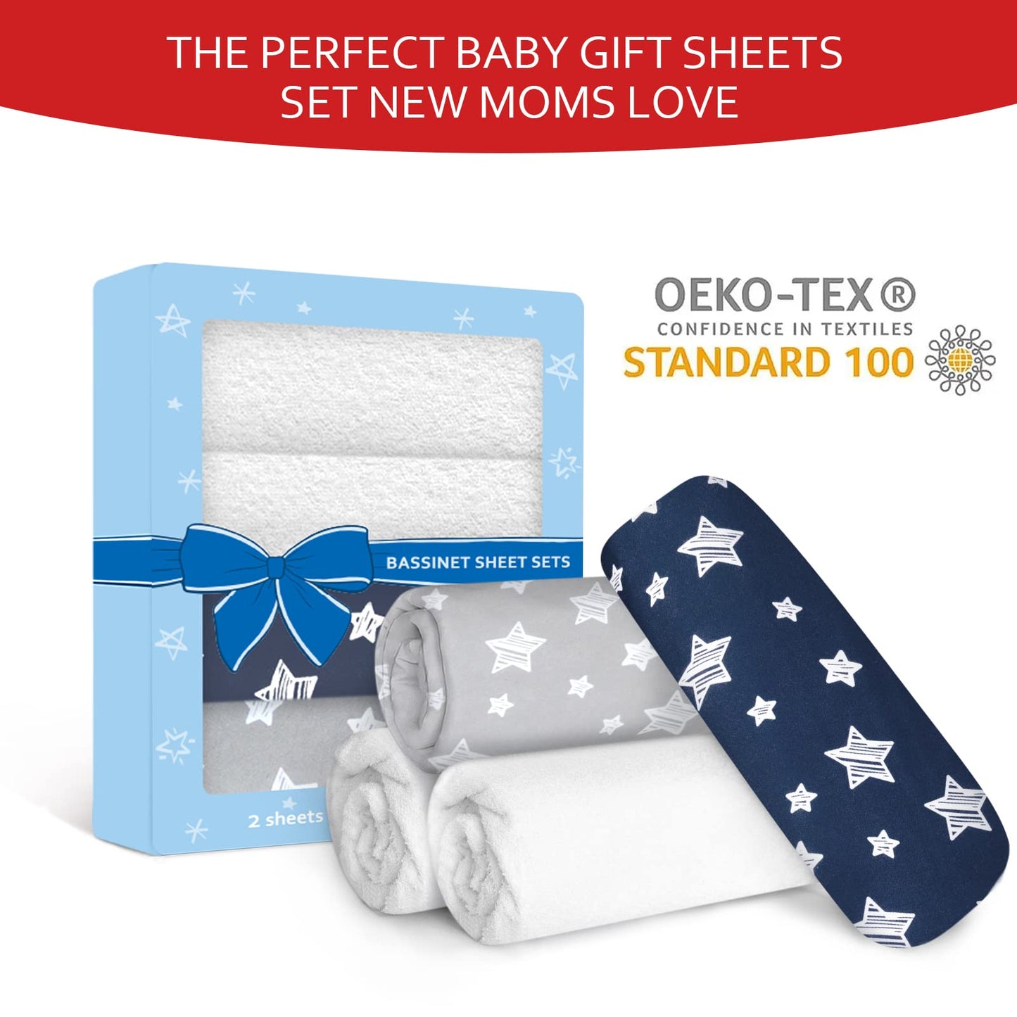 Bassinet Sheets & Waterproof Bassinet Mattress Pad Protector 4 Pack Set, Viscose Terry, Universal Fit for Oval, Hourglass and Rectangular Mattress, Grey & Navy