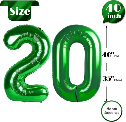 Green Number 20 Balloon - 40 Inch Birthday Decoration for 20th Birthday Parties | St. Patrick's Day Theme