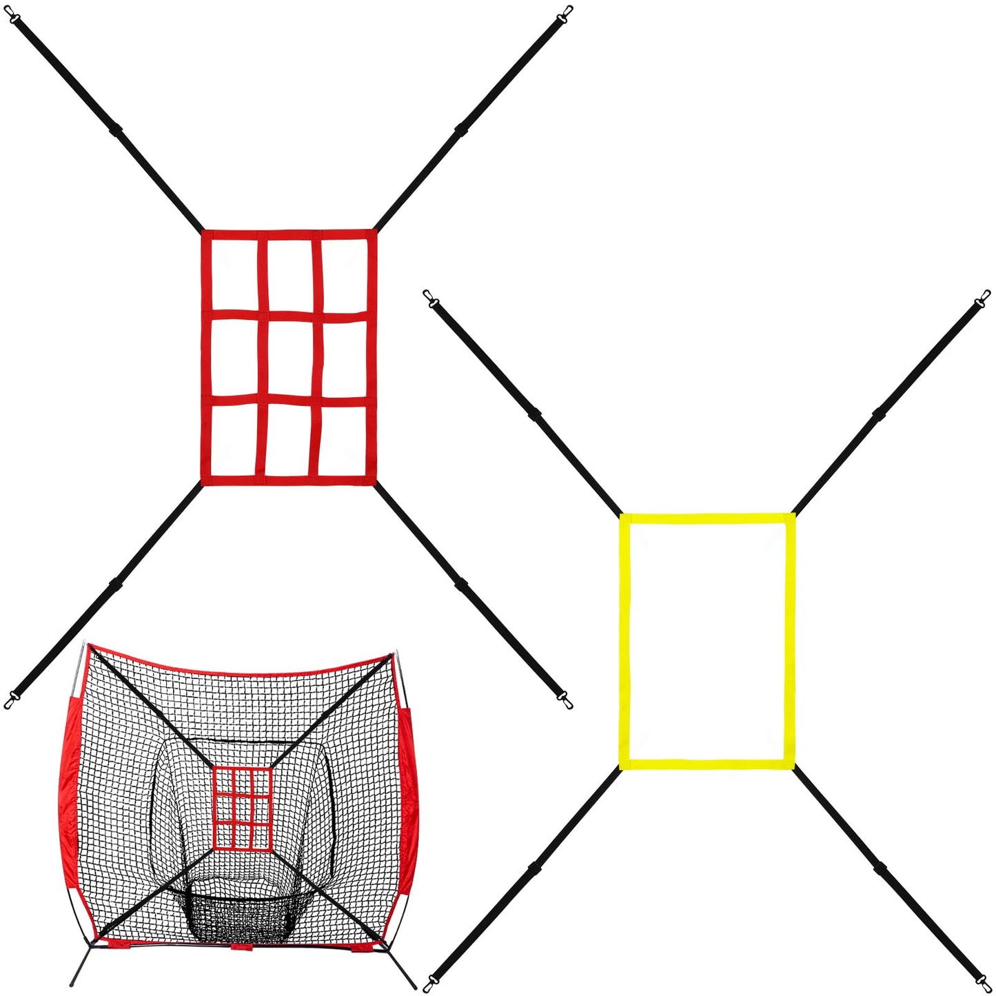 Leyndo 2 Pcs Adjustable Strike Target for Baseball Net Practice Throwing Hitting Strike Zone Accuracy Full and 9 Pocket Pitching Target Team Training Aid for 6 x 6, 7 x 7, 8 x 8 ft Nets