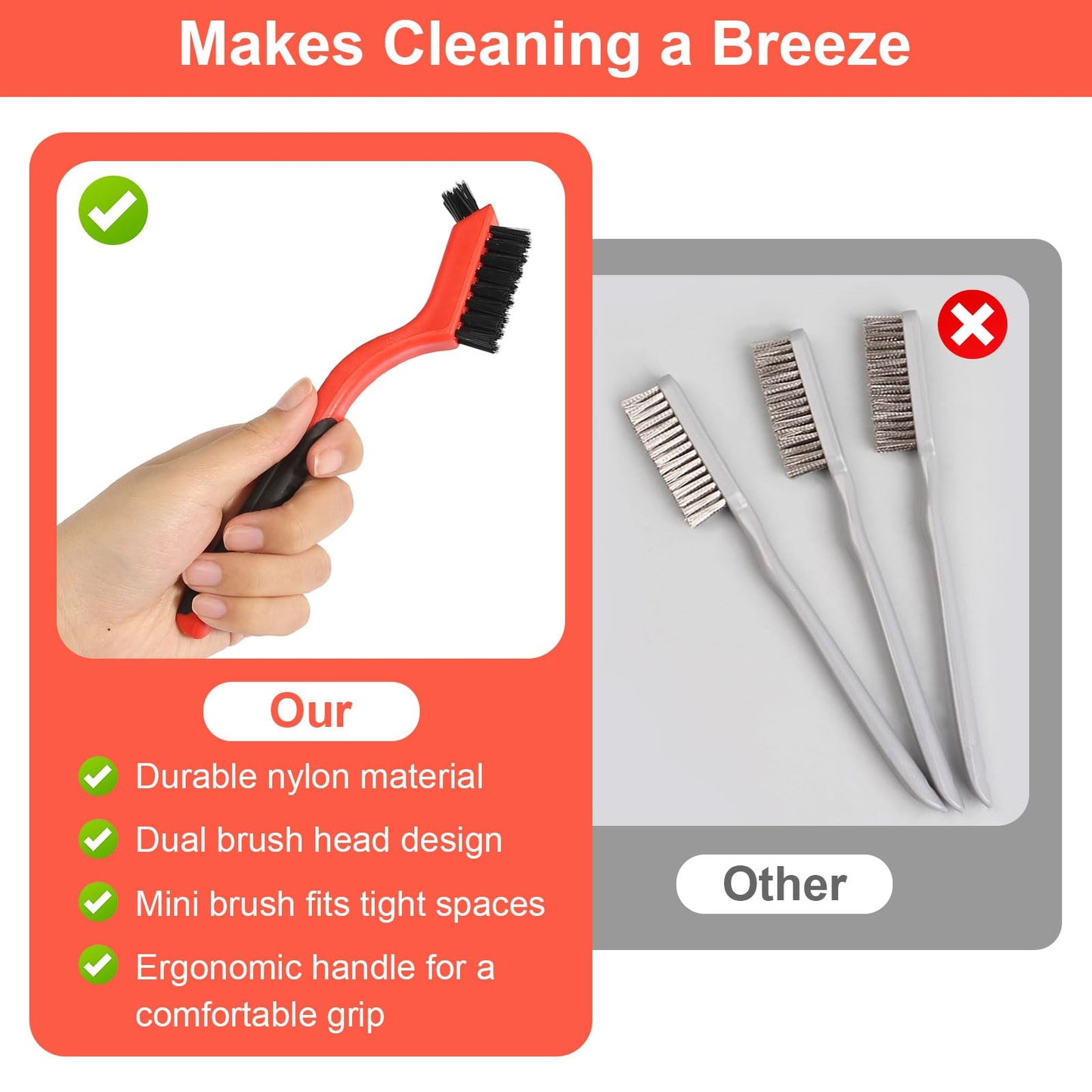 8Pcs Nylon Cleaning Brushes, Bristles Scratch Brush Set, Nylon Bristle Brushes Small Cleaning Brushes for Daily Cleaning Dirt Removal