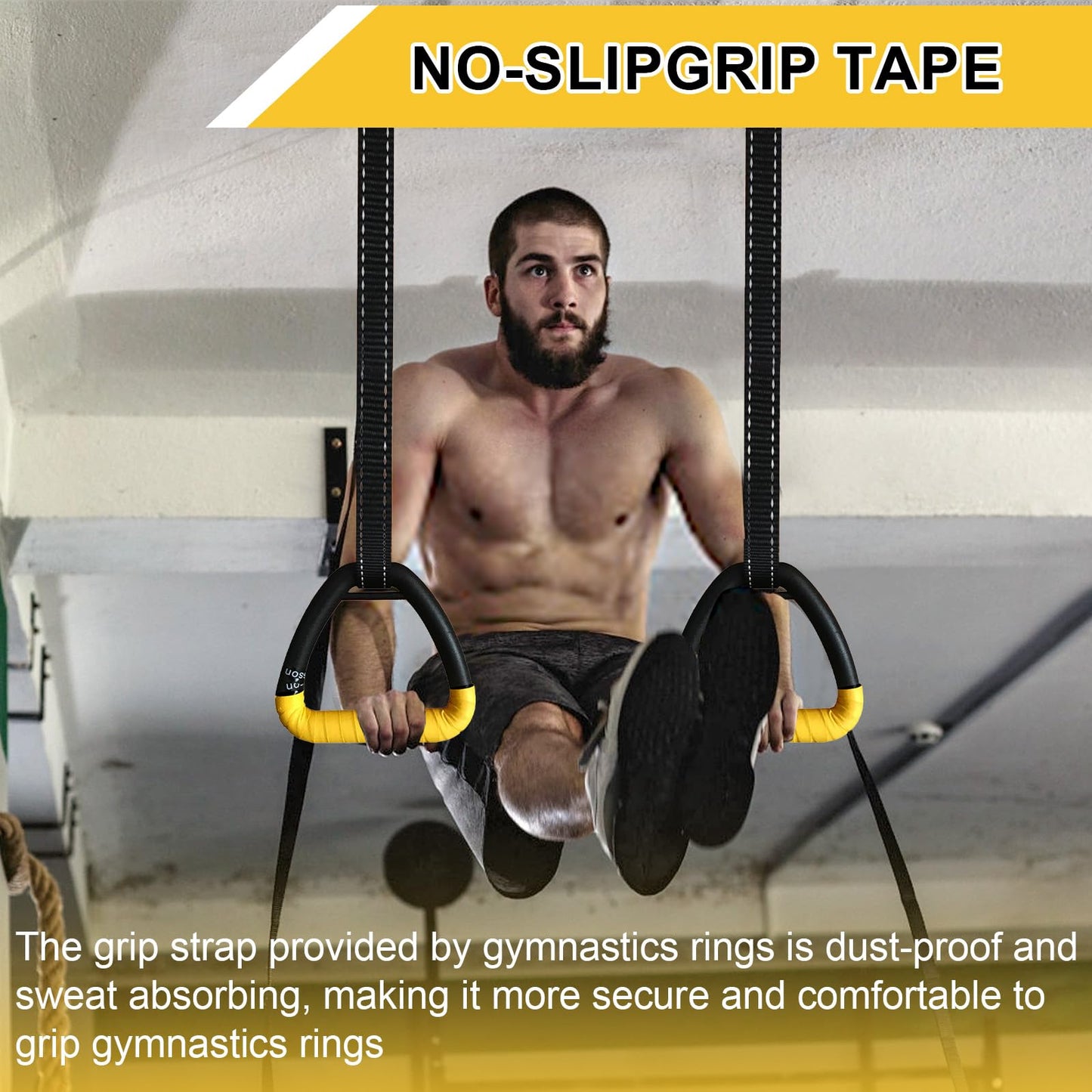 HaeNayc Gymnastic Rings, Gymnastic Rings Equipment, Pull-up Gymnastic Rings, Home Gymnastic Rings no-Punch bar Lanyard for Training Workouts (Yellow)