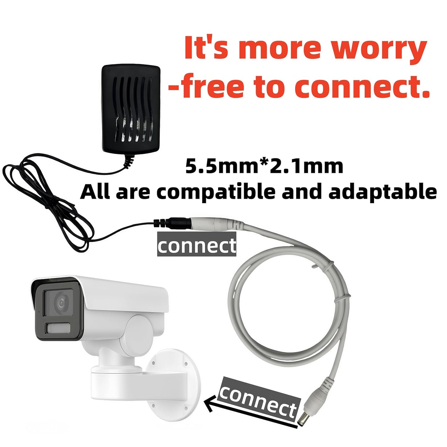 LETONDA 5.5mm 2.1mm, (1, 3.3 DC Power Extension Cable, x Security Camera Power Cord, White ft)