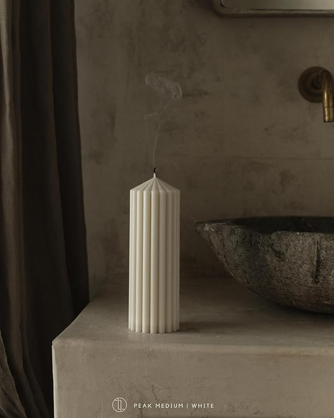 LAWA Ribbed Peak Pillar Candle - Large Beautiful Handmade Pillar Scented Soy Wax Candle Elegant Bubble Aesthetic Candle Housewarming Gift Home Room Shelf Decor Idea White (Medium, White)