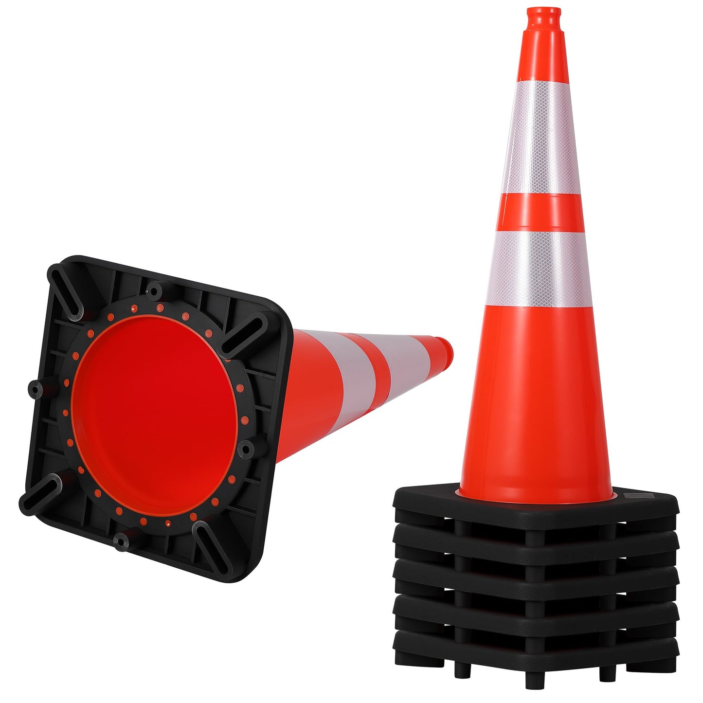 8 Pack 28 Inch Traffic Cones with Weighted Base - PVC Orange Safety Cones for Construction, Parking Lot, Driveway & Event Traffic Control