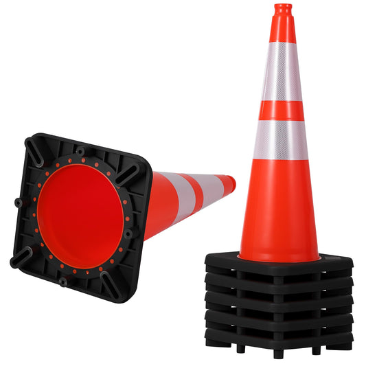 8 Pack 28 Inch Traffic Cones with Weighted Base - PVC Orange Safety Cones for Construction, Parking Lot, Driveway & Event Traffic Control