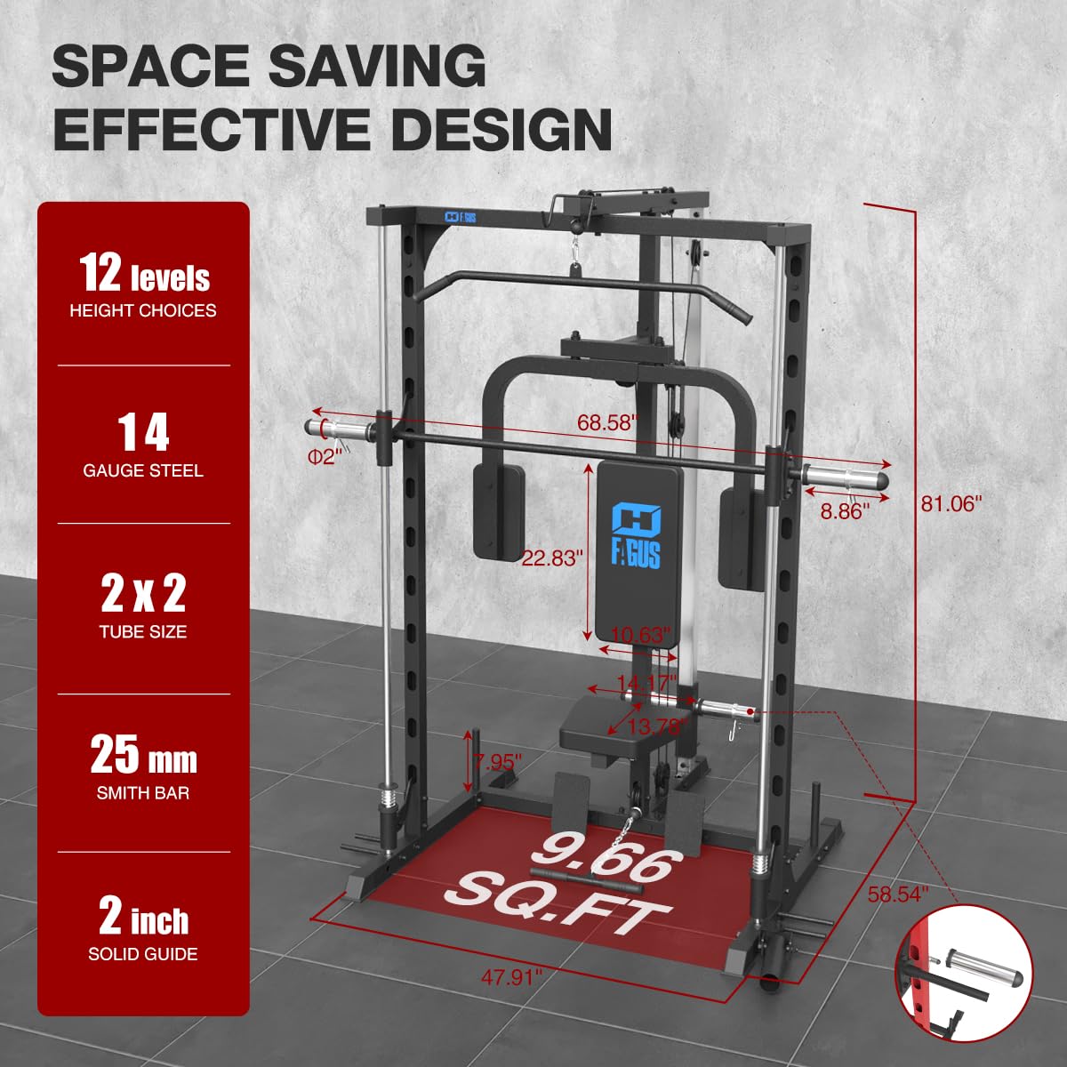 FAGUS Smith Machine Power Rack with Chest Fly Station & LAT-Pull Down System, Landmine, T-Bar Row Handle, Tricep Rope, Ankle Strap, Plate Storage Bars, Band Pegs and More Training Attachments, Black