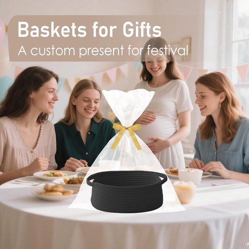 JMvicyroam Woven Basket - Small Rope Storage Bin with Handles | Versatile Organizer for Shelves & Closets - Black