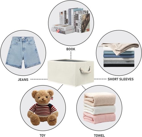Closet Storage Bins by [Brand Name] - Collapsible Linen Organizers for Shelves | Beige, 4 Pack