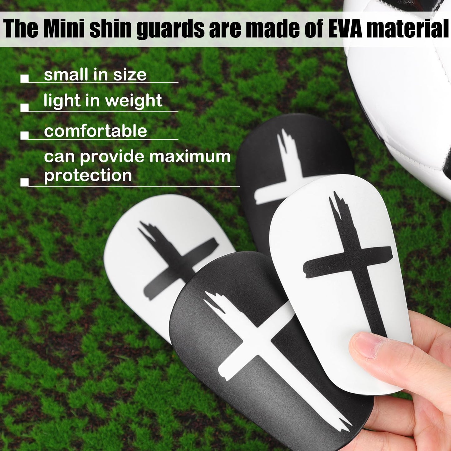 NQEUEPN 2 Pairs Mini Soccer Shin Guards, 3.15x1.97 Inch Black & White Cross Shin Guards Extra Mini Shin Pads Protective Equipment Shin Guards for Teenagers Adults Boys Girls