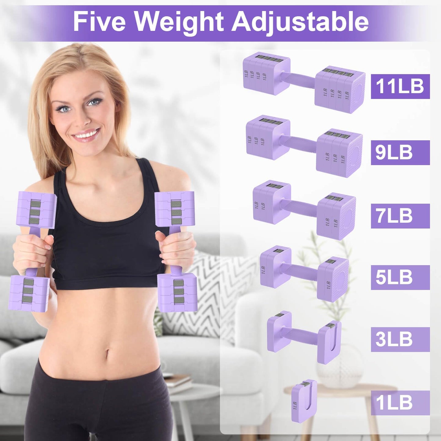 Hezeyferg 22LBS Adjustable Dumbbells Set, Hand Weights Sets with 5 Levels 3lb, 5lb, 7lb, 9lb, 11lb, Adjustable Weight Dumbbells for Women/Men Home Gym Full Body Workout