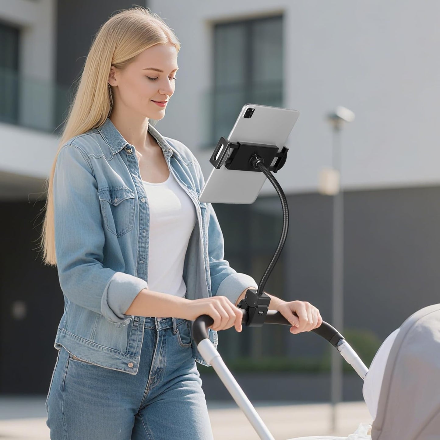 Evekea 4.7-12.9" Gooseneck Tablet Holder, iPad Holder for Stroller/Treadmill/Golf Cart/Boat/Mic Stand/Wheelchair/Gym