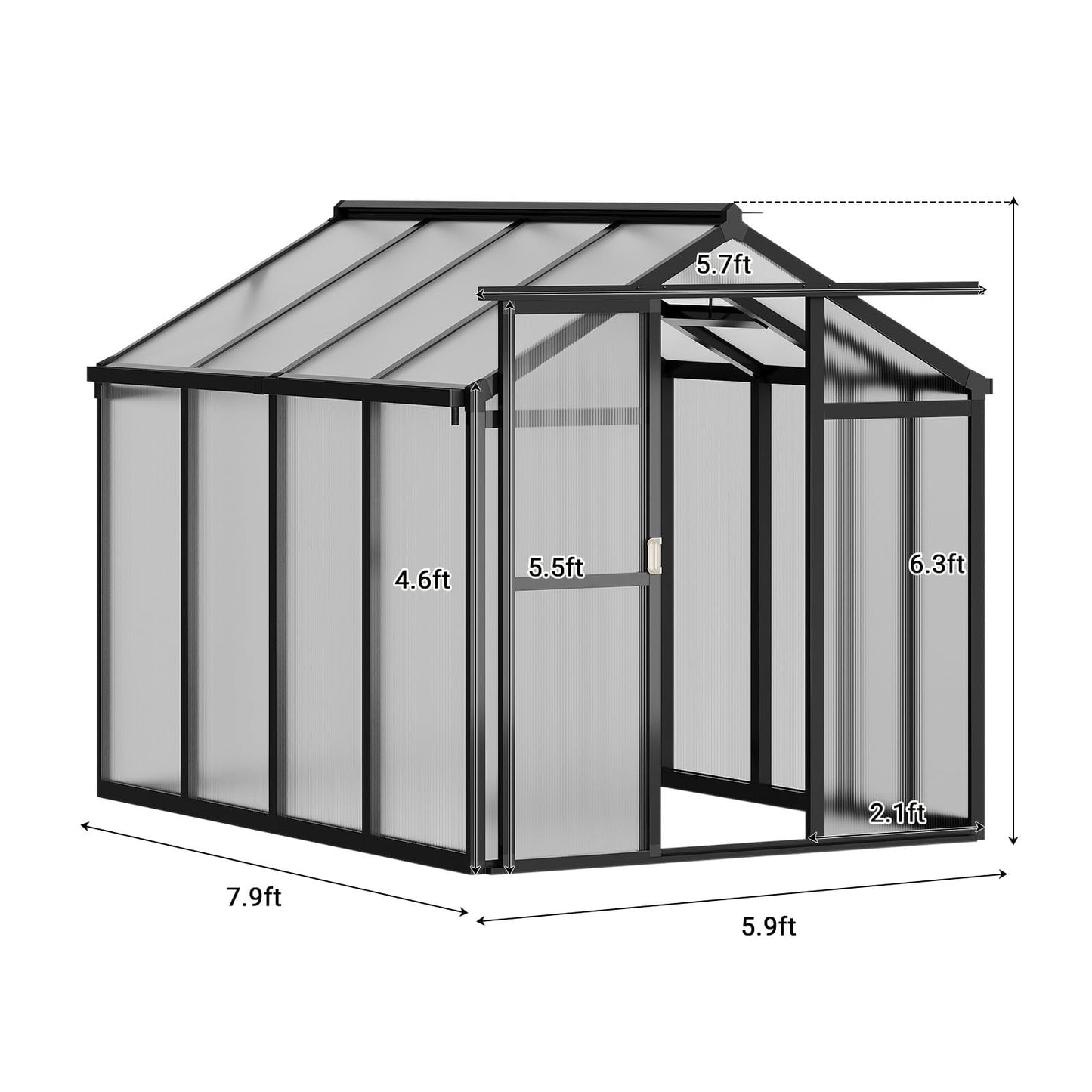 GarveeHome 6X8 FT Greenhouse, Walk-in Greenhouse Kit with Aluminum Frame, Polycarbonate Panels, Adjustable Roof Vent, Sliding Door, Secure Lock for Outside Garden, Patio, Backyard