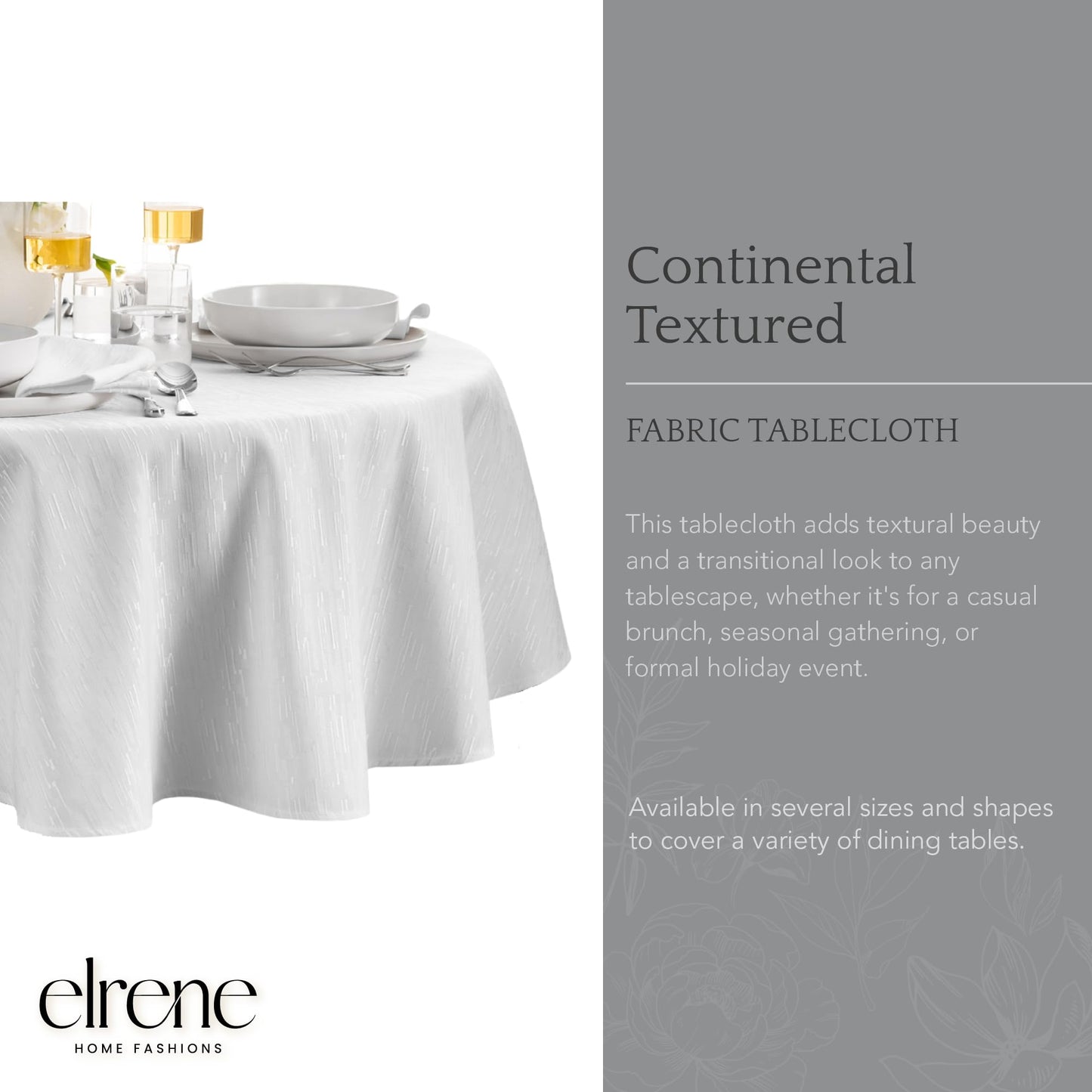 Elrene Home Fashions Continental Solid Texture Water, Stain & Wrinkle Resistant Tablecloth, 90" Round, White