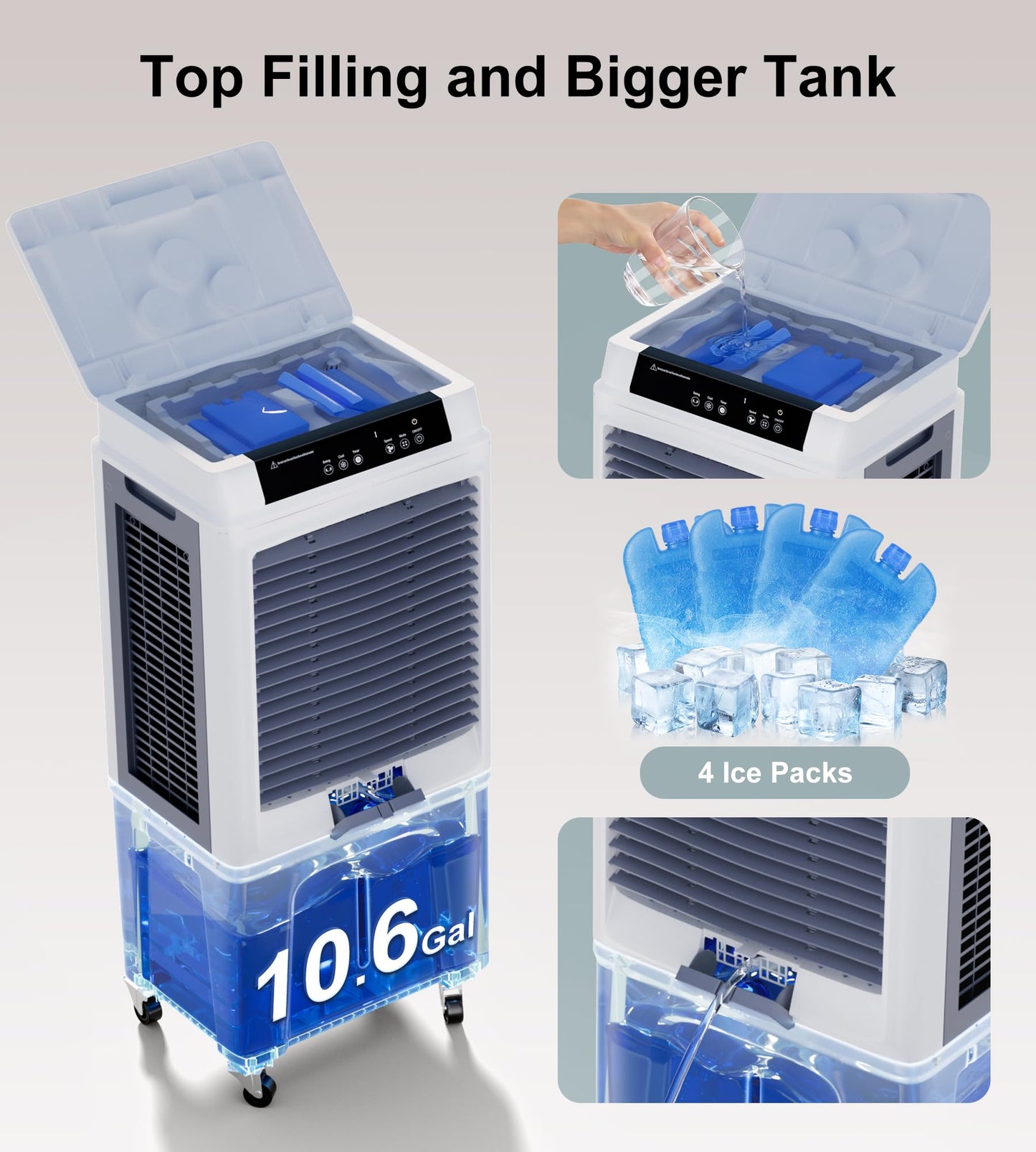 KEGIAN Swamp Cooler, 3880CFM Evaporative Air Cooler with 10.6 Gal Water Tank, 3 Speeds, Remote, 120° Oscillation, Windowless Portable Air Conditioners for Garage, Patio, Indoor/Outdoor Use