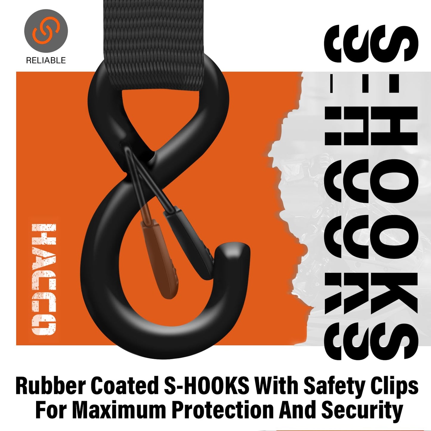 Haccoplanet Ratchet Tie Down Straps, 2340lb Break Strength, 4pc 1inch x 16FT Tie Down Strap Set with Padded Handles & Coated S Hook W/Safety Clip, Cargo Strap Tie Down for Motorcycle, Truck (Black)