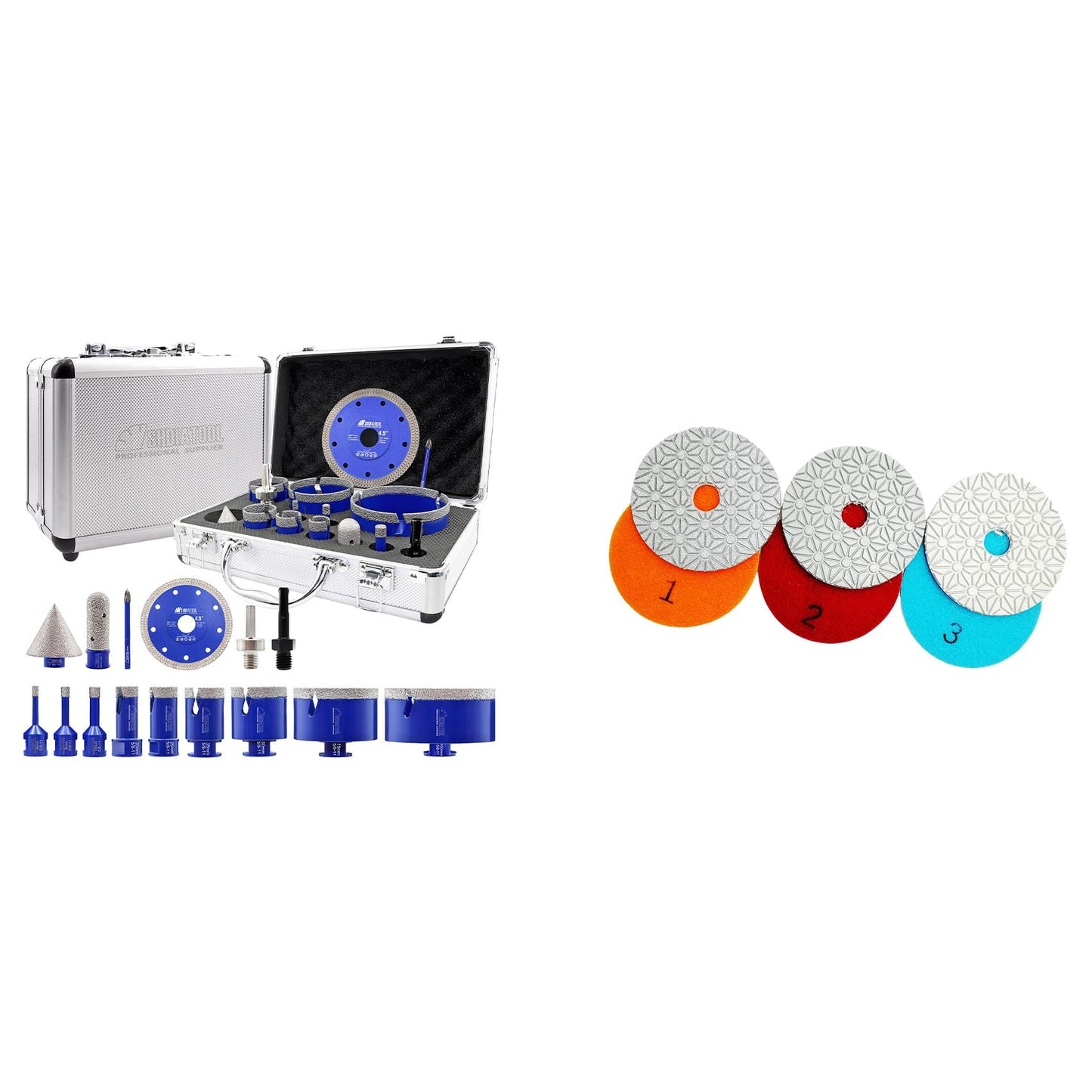 SHDIATOOL Diamond Tile Drill Bits Kit 15pcs, Porcelain Hole Saw Sets, Core Bits Cutter for Drilling Ceramic Marble Granite (6/8/10/20/25/35/50/75/100/20MM/2/SDS/HEX/6MM/4.5”)