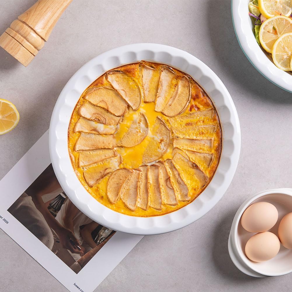 Sweejar Ceramic Pie Pan - 10.4 Inches Deep Fluted Porcelain Dish | Non-Stick Green Design for Baking