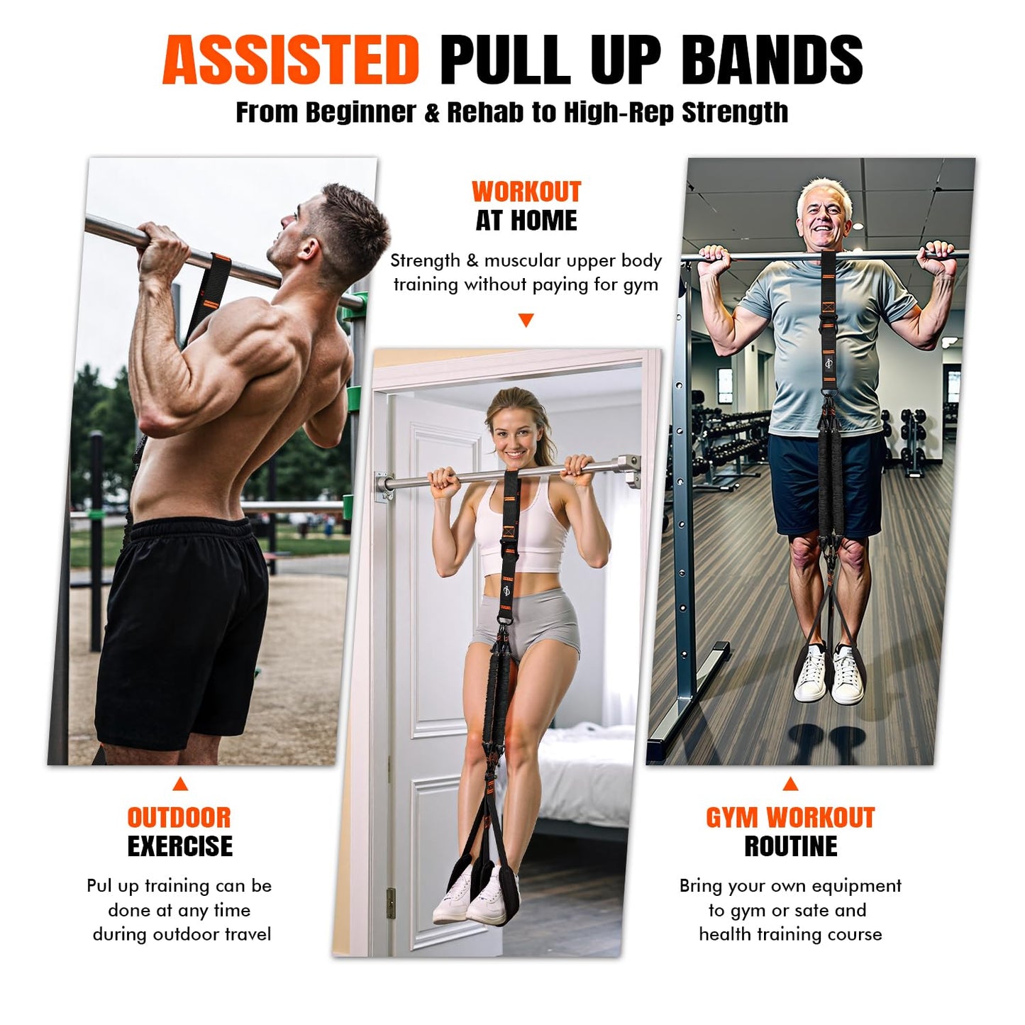 KRNIUC Pull Up Assistance Bands, Resistance Bands with Handles, Heavy Duty Pull Up Bands for Home Gym, Height Adjustable Chin Up Bar Assist Bands for Arm, Back, Strength Training Workout Equipment