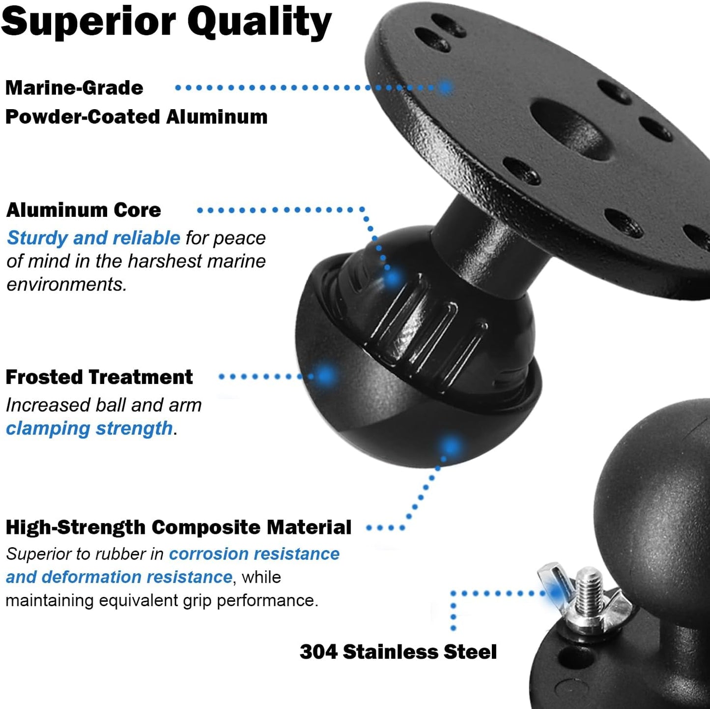 WINDFRD 1.5" 1.5 inches/C Aluminum Track Ball Mount Base with T-Bolt for Kayak/Boating/Fishing, AMPS Round Plate
