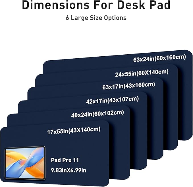 Aothia Faux Leather Desk Mat - Large Mouse Pad, Non-Slip PU Leather Blotter, Waterproof Writing Surface for Office and Home (Dark Blue, 63" x 17")