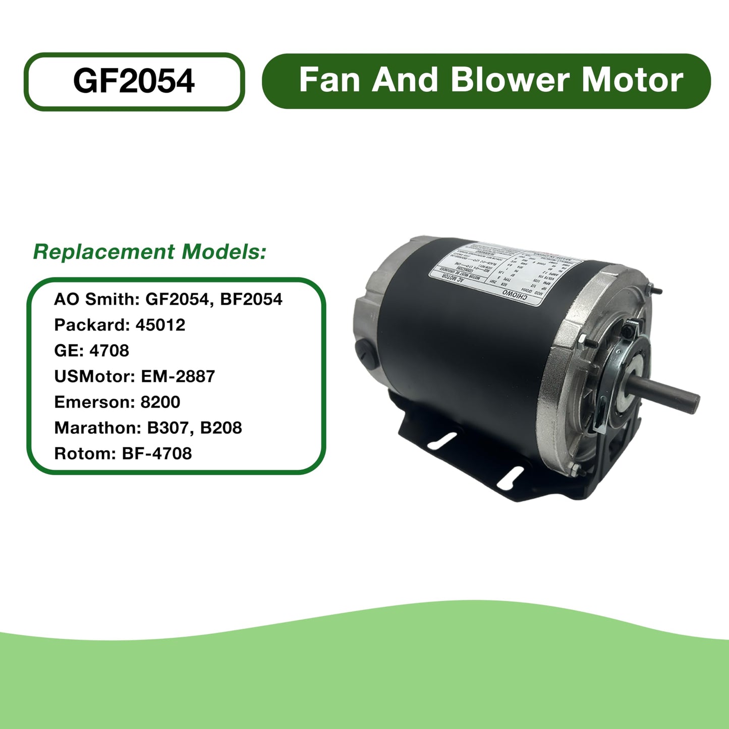 CHIOWO GF2054 Blower Motor 1/2 hp 115 Volts 7.2A 1725 RPM 60Hz 48 Frame Belt Drive Replacement for AO Smith BF2054 Packard 45012 GE 4708 Emerson 8200