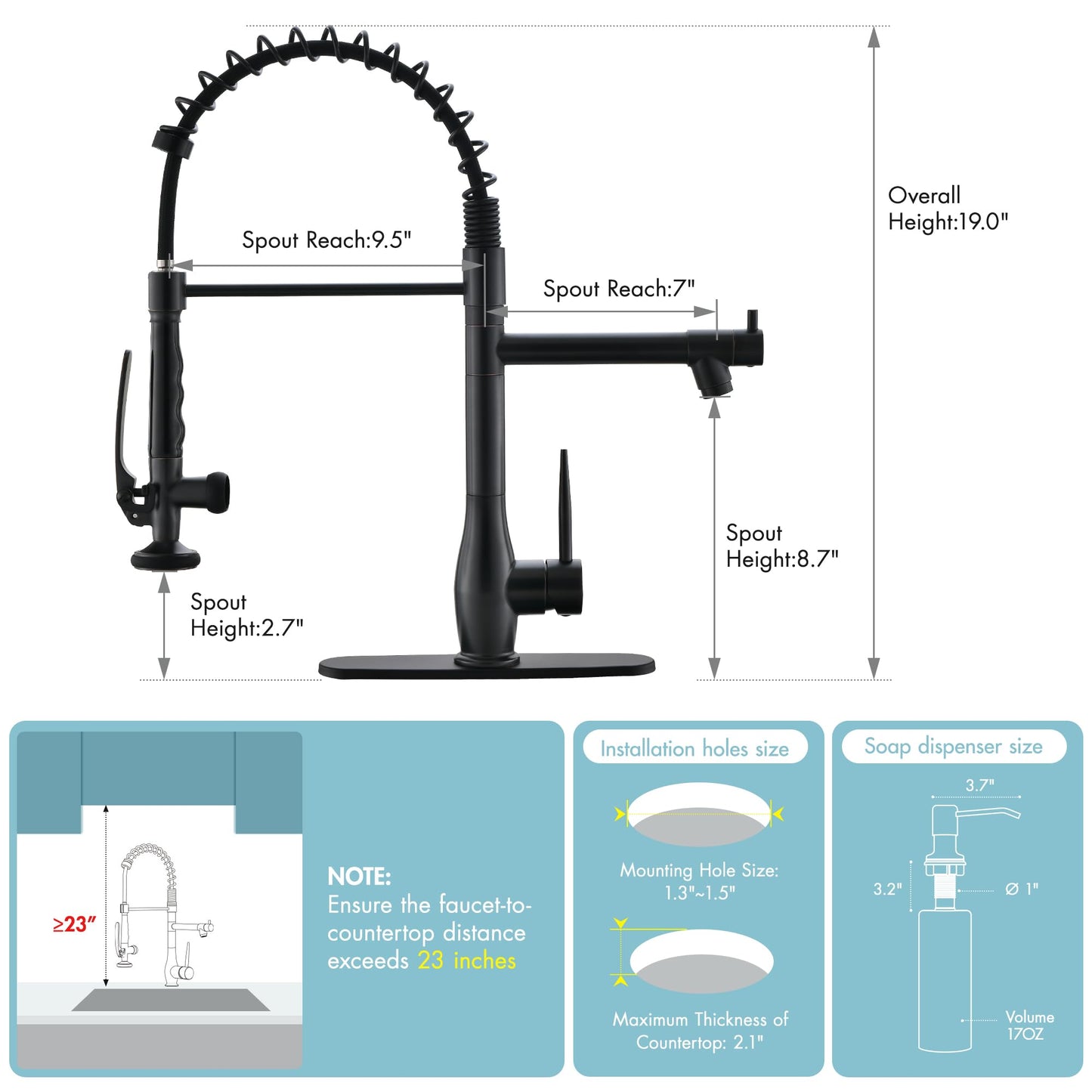 GIMILI ORB Commercial Kitchen Faucet with Pull Down Sprayer, Double Headed Single Handle High Pressure Kitchen Faucet with Soap Dispenser