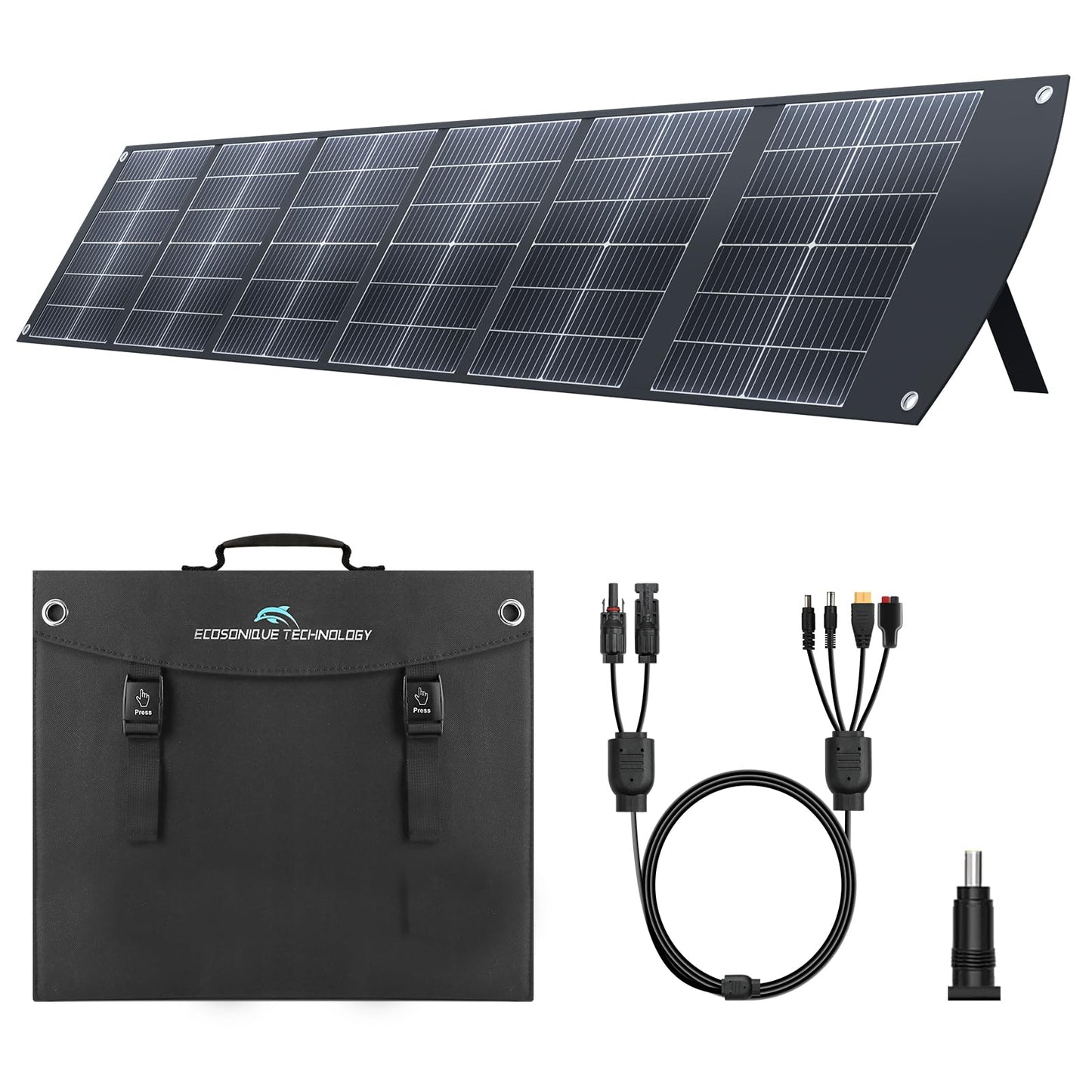 Ecosonique 200W Portable Solar Panel for Power Stations, Foldable & Lightweight with Kickstand, USB-C PD3.0 & USB-A QC3.0, MC4 & Multi-Output for Solar Generators, RVs, Camping, and Outdoor Use