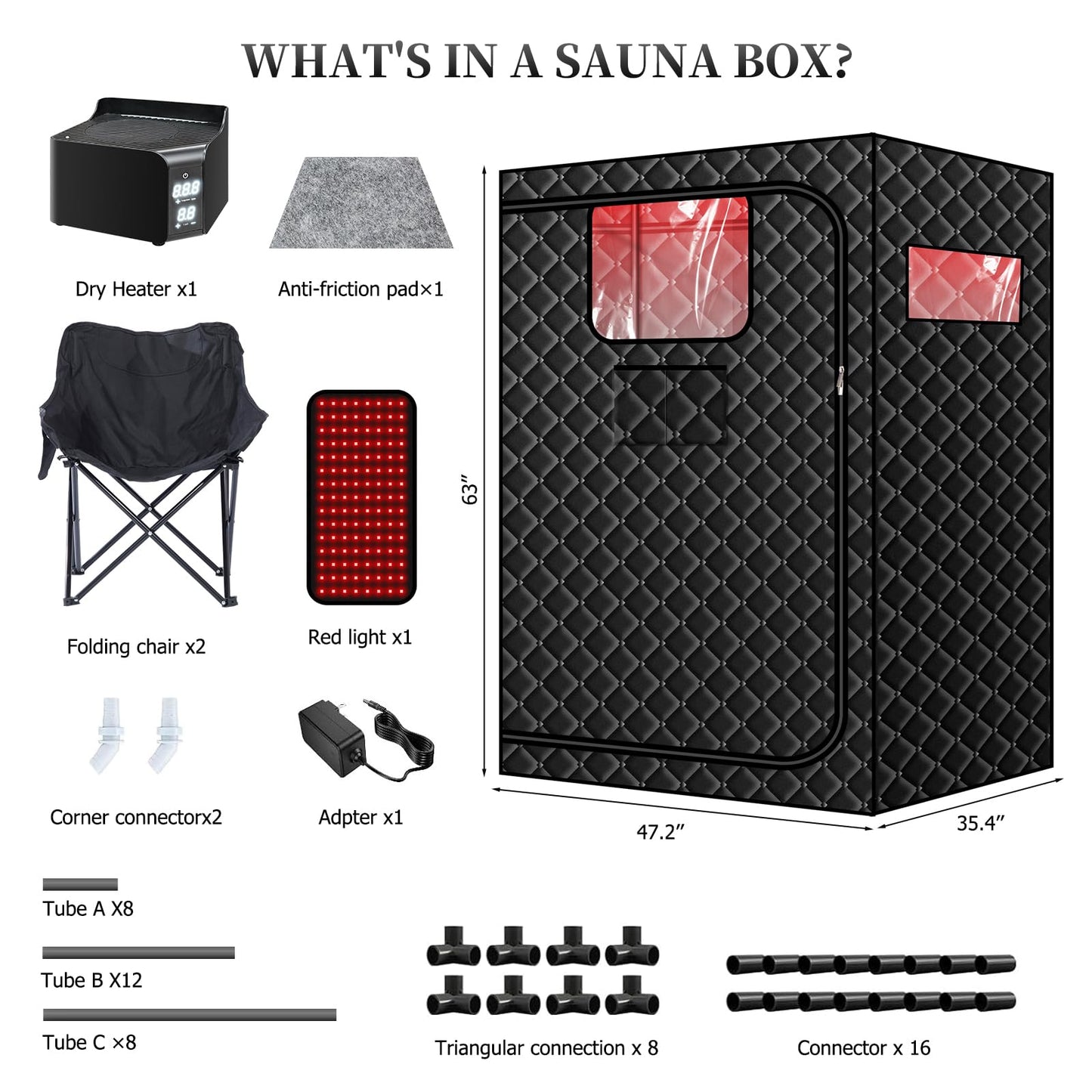 TaTalife Upgraded Hot Air Sauna, 1 or 2 Person Sauna Tent, 1500W & 159°F Portable Dry Wind Saunas, with 660nm Red Light, 2 Folding Chairs, X-Large Full Size Indoor SPA Tent for Body Recovery（110V）