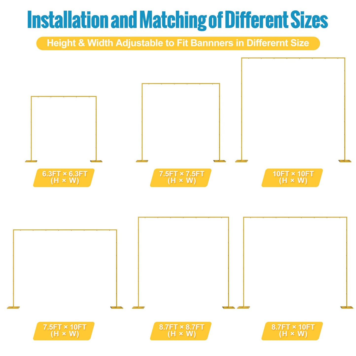 Fomcet 10FT x 10FT Backdrop Stand Heavy Duty with Base, Gold Portable Adjustable Pipe and Drape Kit, Square Metal Arch Party Frame for Wedding Birthday Parties Banquet Decorations