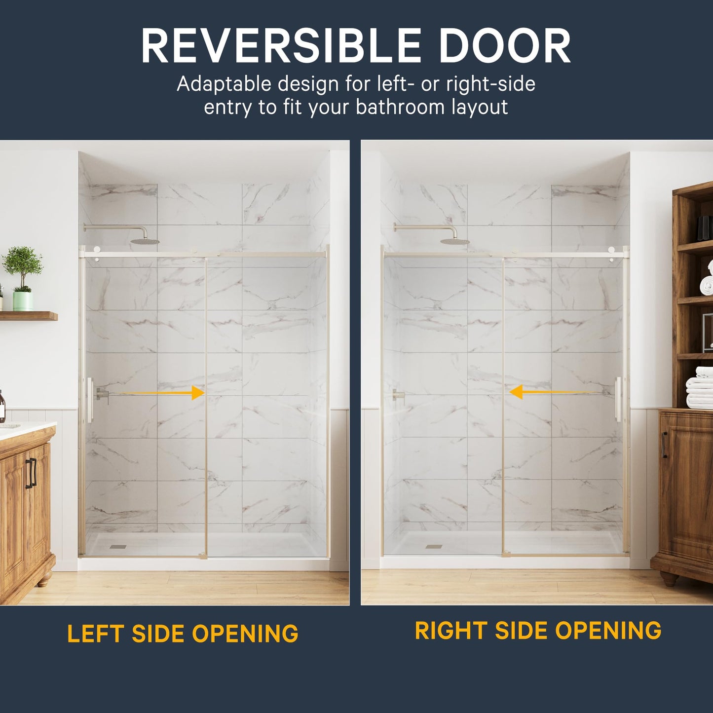 Semi-Frameless Sliding Shower Door – 56-60" x 70”, Tempered Glass Shower Door, Corrosion Resistant Hardware, Smooth Glide Rollers, Reversible Installation, Leak-Proof Magnetic Lock (Brushed Nickel)