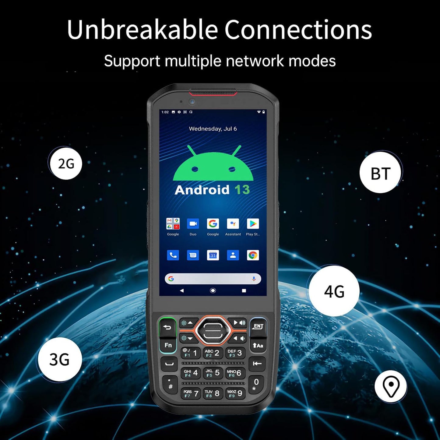 RUGLINE 2025 Android13 PDA, 6GB+64GB Barcode Scanner with Keypad, Equip with 1D 2D QR Code Scanner, Support hot-swappable, BT, WiFi, 4G LTE, NFC, 8-Core CPU Inventory Barcode Data Collector
